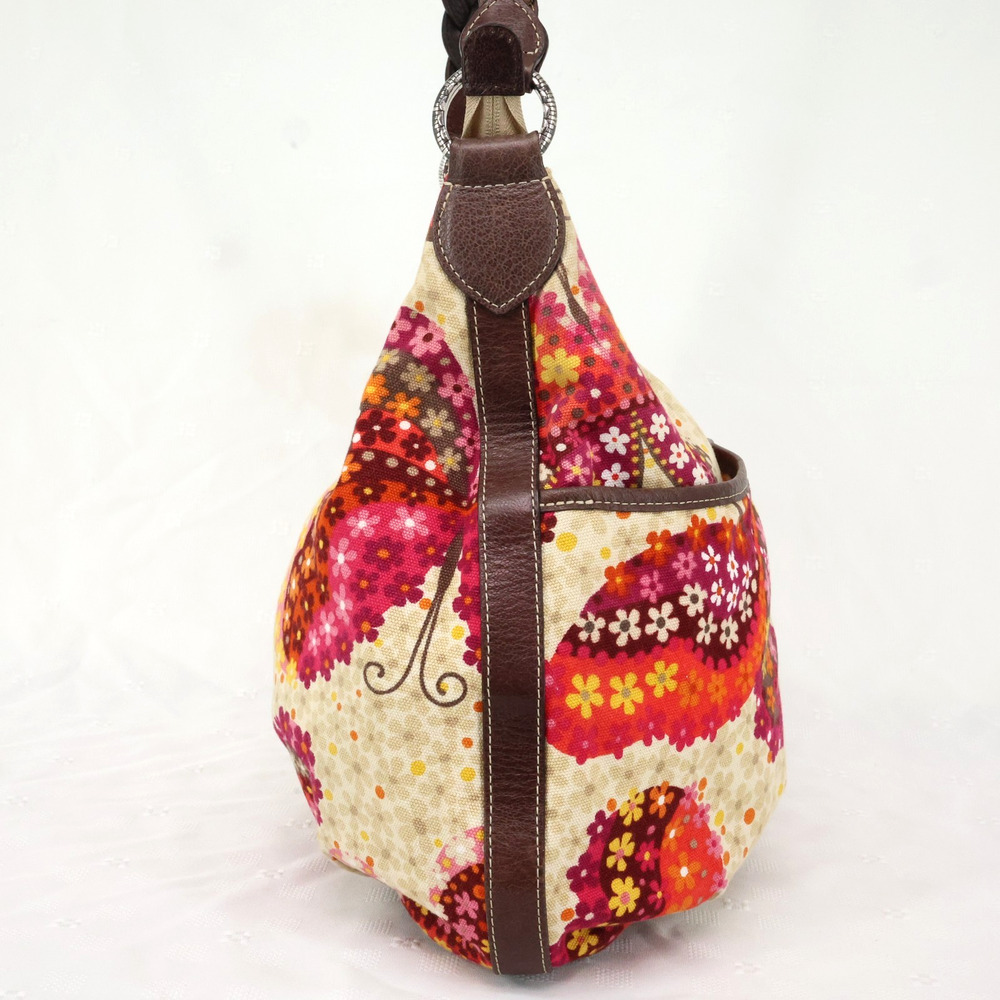 Brighton Bag Handbag Womens Beige Pink Floral Canvas Leather Trim Grandma core - Picture 3 of 16